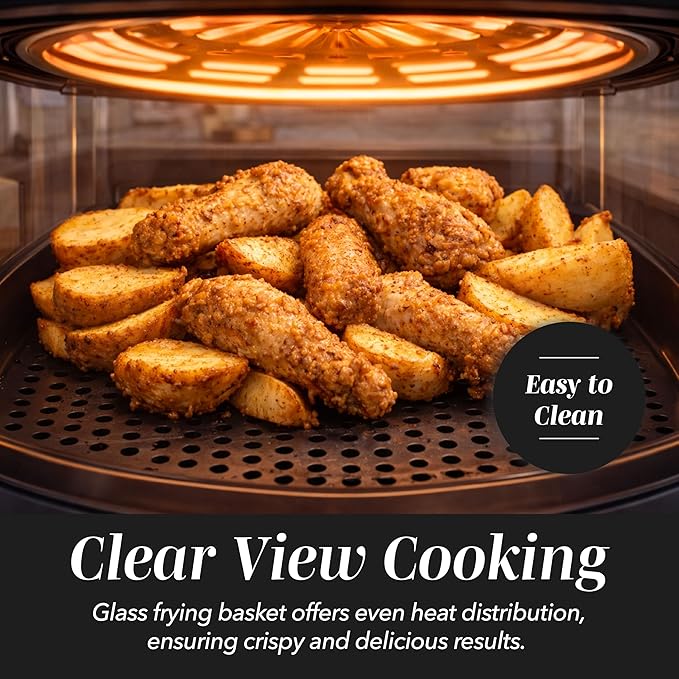 COOK WITH COLOR Colorful 1200W 4Qt Air Fryer: Glass Basket, Dishwasher Safe, 60min Timer, 6 Presets, Temp Control 175F-400F, 4 QT, Black