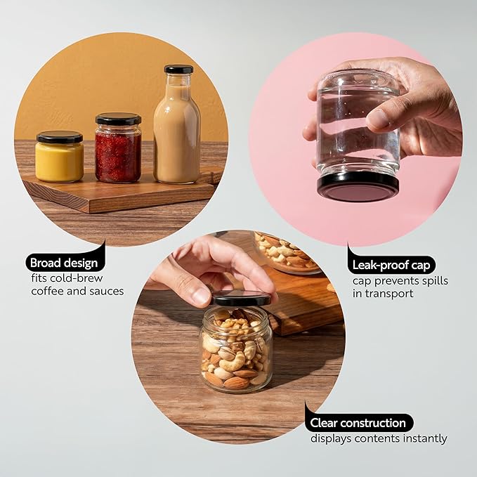 Restaurantware 10 Pack Of Glass Jars, 8 Oz Durable Glass Jars With Lids, Small Mason Jar For Food Reusable Hot And Cold Friendly, For Restaurants And Kitchens, Clear Storage Jar