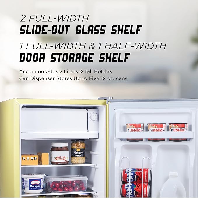 ICEBOX 2.5 Cu. Ft. Compact Refrigerator, ENERGY STAR Certified Small Refrigerator, Single Door Mini Fridge with Chiller Compartment, R600a Refrigerant, IBCR25SUN, Sun Yellow