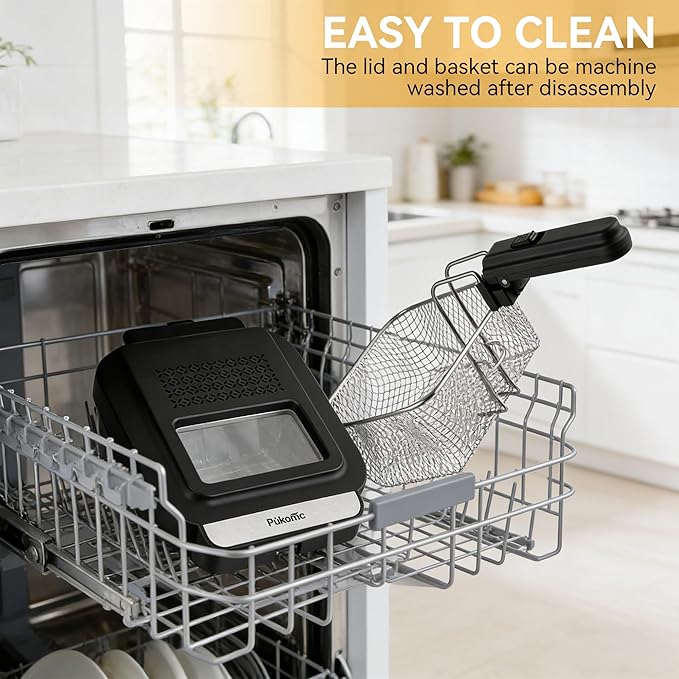 Pukomc Electric Deep Fryer with Basket,Adjustable Temperature Frying Pot for Home Use,Removable Lid and 2.5L Non-Stick Inner Pot & Easy to Clean