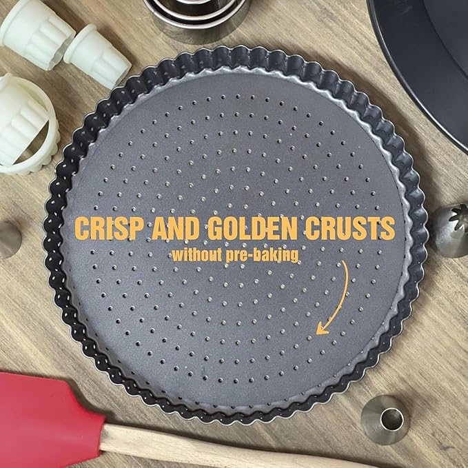 Deep Dish Pie Pan - Quiche Lorraine Pie Pan - 11 inch Tart Pans with Removable Bottoms - 11 inch Tarte Tatin, Apple Pan - Dish Pie Crust - Quiche Baking Dish