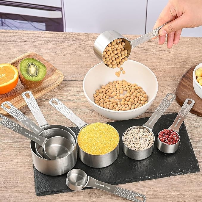 Smithcraft Measuring Cups and Spoons Set, 18 Piece 18/8 Stainless Steel Measuring Cups and Spoons Set for Dry & Liquid, Metric & US Metal 8Measure Cup and 9 Spoon & Leveler for Baking & Kitchen
