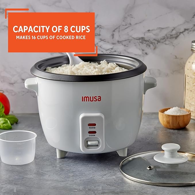 IMUSA USA GAU-00013 Electric Nonstick Rice Cooker 8-Cup (Uncooked) 16-Cup (Cooked), White