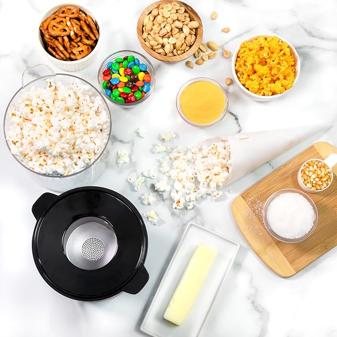 Nostalgia 8-Cup Hot Air Popcorn Maker & Bowl - 2-In-1 Bowl & Lid, 2 oz Measuring Cup - Oil-Free Pop Corn for Movie Night, Snacks, Birthday Parties, and More - Pink