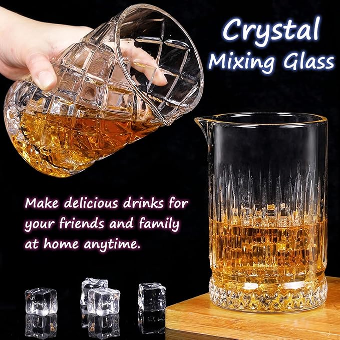 Gusnilo 24 Oz Cocktail Shaker Glasses - 710ml Crystal Bar Mixing Glass Set with Stirring Glasses (2PCS) for Whiskey, Martini, Old Fashioned
