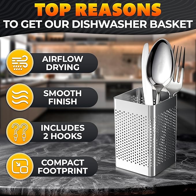 Dishwasher Chopstick Basket – 2.75" x 2.75" x 3.93" Stainless Steel Utensil Holder, Rust-Resistance Chopstick Holder for Dishwasher Basket – Hanging Caddy for Organizing Chopsticks, Straws & Teaspoons