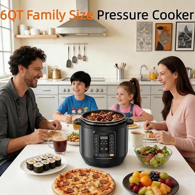 HealSmart 6QT Electric Pressure Cooker, 16-in-1 & Non-Stick Stainless Steel Multi Cooker with 12 Presets for Slow Cook, Meat Stew, Steam, Sauté, Canning, Yogurt Maker, Dishwasher Safe, Black