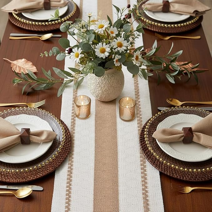 FEXIA Boho Table Runner with Tassels 12x90 Inches for Home Decor Farmhouse Rustic Macrame Burlap Table Decoration for Pottery Barn Furniture, Living Room and Dining Room