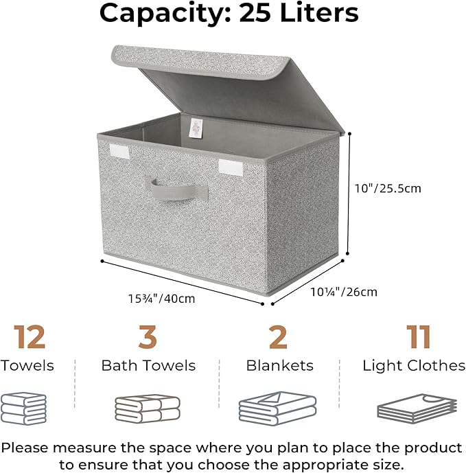 GRANNY SAYS Storage Baskets with Lids, Clothes Storage Boxes, Fabric Storage Bins, Keepsake Box, Closet Organizers and Storage, Gray, 2-Pack