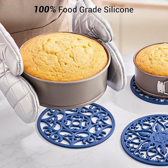 SMARTAKE 6 Set Silicone Trivet Mats, Multi-Use Carved Trivet Mat, Insulated Non-Slip Durable Kitchen Mats, Flexible Modern Kitchen Table Mat, for Hot Dishes, Pots, Dining Countertop, Navy Blue