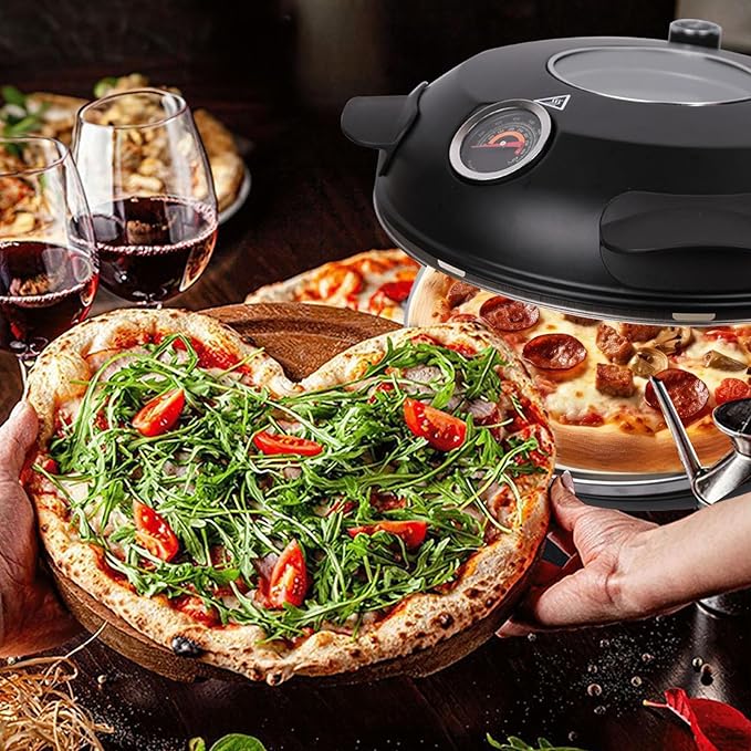 Pizza Oven 12 Inch Electric Pizza Oven Indoor, 1200W Portable Countertop Pizza Maker with Viewing Window, Heats Up To 800°F, Pizza Maker Machine for Home
