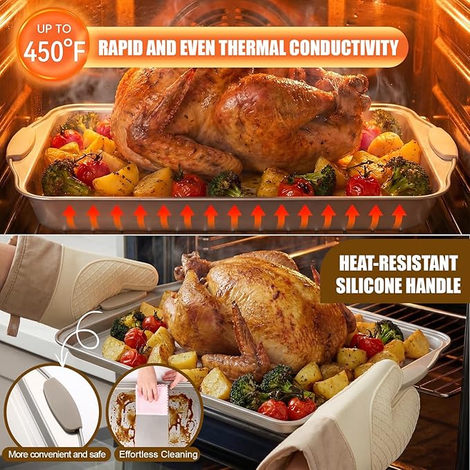 39 Pcs Nonstick Baking Pans Set Stackable Bakeware Set with Silicone Handles, 450°f Oven Safe Easy Release Baking Sheet Sets Cookie Sheets Sets for Cooking