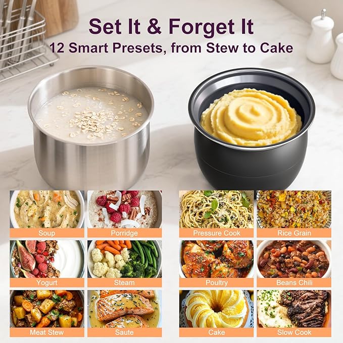 Fullwill Dual-Pot Electric Pressure Cooker 6+5QT, 12-in-1 Multi-Cooker for Pressure Cooking, Soup, Yogurt, Stew, Rice，Suitable for family meals and gatherings