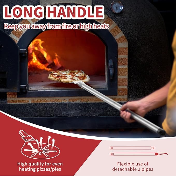Stainless Steel Pizza Turning Peel 7-Inch, HaSteeL Round Pizza Turner Paddle, Perfortaed Pizza Spinner Spatula with Long Detachable Handle, Dishwasher & Oven Safe