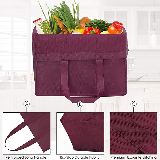 WISELIFE [12 Pack Reusable Grocery Shopping Bags Large Foldable Tote Bags Bulk Eco Produce Bags with Long Handle