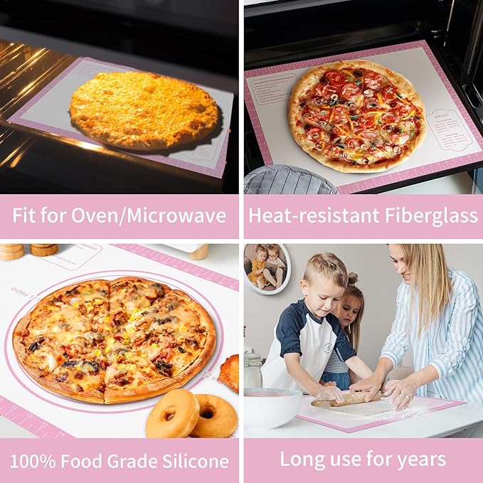 Non-stick Silicone Pastry Mat, Silicone Baking Mat with Measurements, Kitchen Counter Mat, Dough Rolling Mat, Oven Liner, Fondant Mat, Pie Crust Mat Silicone Bread Mat