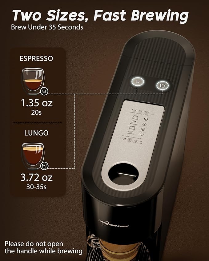 Espresso Machine Coffee Makers, Compatible with Nespresso Original Pods, One-Touch with Illuminated Brew Zone, 20 Bar Pump, 33.8oz Removable Tank, Compact Design, CM-C07-A