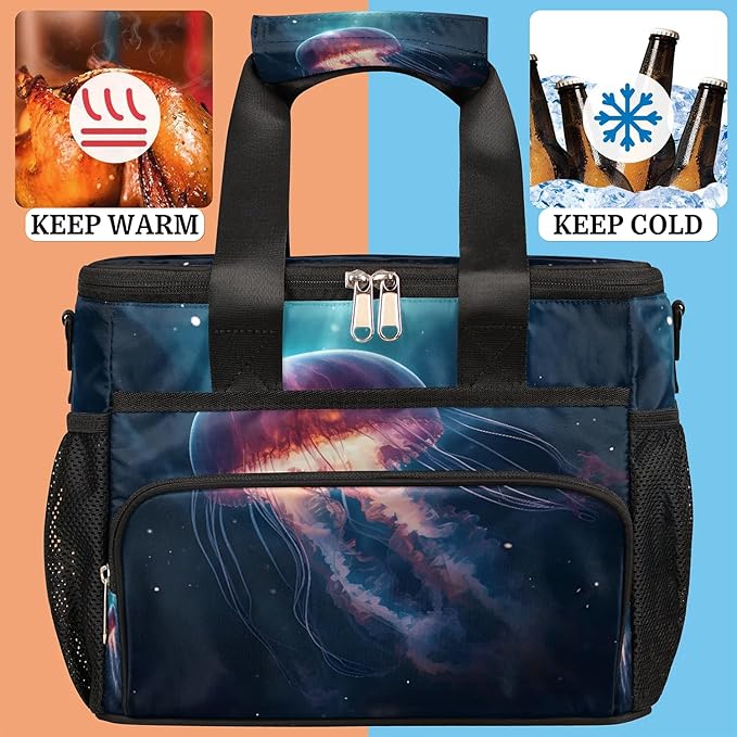 Lunch Box for Women Men Ocean Jellyfish Insulated Lunch Bag Leakproof Large Lunchbox for Adults with Adjustable Shoulder Strap, Cooler Tote Bag for Work, Picnic, Beach