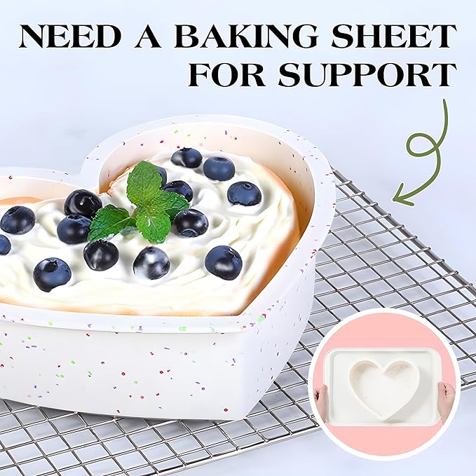 8 Inch Silicone Heart Shaped Cake Pans Small Heart Cake Pan Set Nonstick Silicone Heart Molds for Baking (2 Pcs, Cream)
