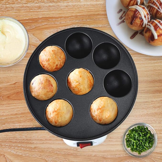 Health and Home Electric Japanese Takoyaki Octopus Pan 8- Balls,Cake Pops Maker With Nonstick Coating,dessert,Maker Danish Aebleskiver and Ebelskiver Maker