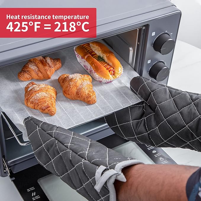 Oven Mitts Flame Retardant Mitts Heat Resistant to 425 °F 15 Inch Kitchen Mitt Black Color 2-Pack