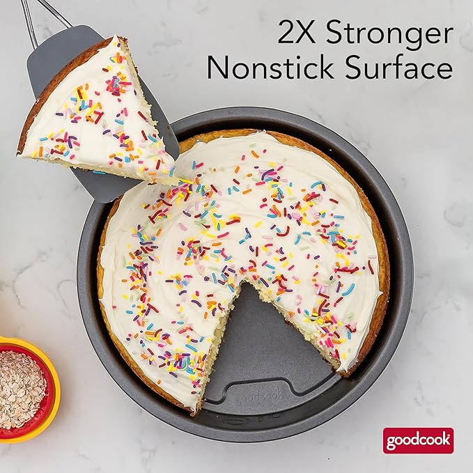 GoodCook PRO Round Cake Pan Nonstick Warp & Scratch-Resistant Dishwasher-Safe Carbon Steel Construction for Even Baking, 9-Inch Round, Gray