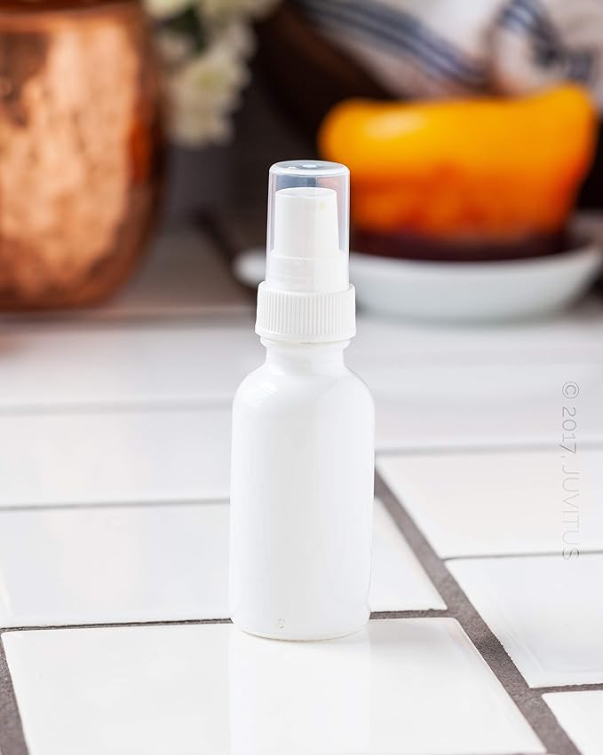 JUVITUS (24 pack) 1 oz High Shine Gloss Glass Boston Round Bottle with White Treatment Pump