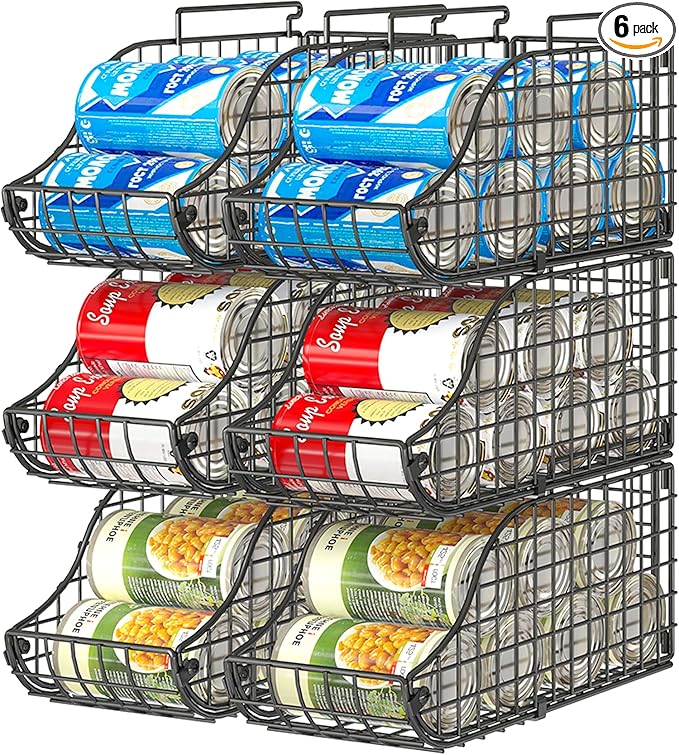 Sonyabecca 6-Pack Can Storage Organizer Pantry, Stackable Kitchen Canned Food Holder With Handles, Can Organizer For Pantry Countertop Cabinet, Beverage Drink Pop Soda Can Dispenser Patent Pending