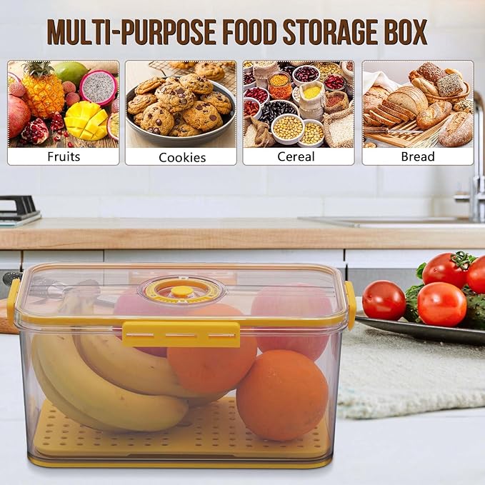 Gifhomfix Bread Box Airtight Bread Boxes for Kitchen Counter, Time Recording Bread Storage Container with Lid, Bread Holder for Homemade Bread, Toast, Bagel, Donut and Cookies, Yellow
