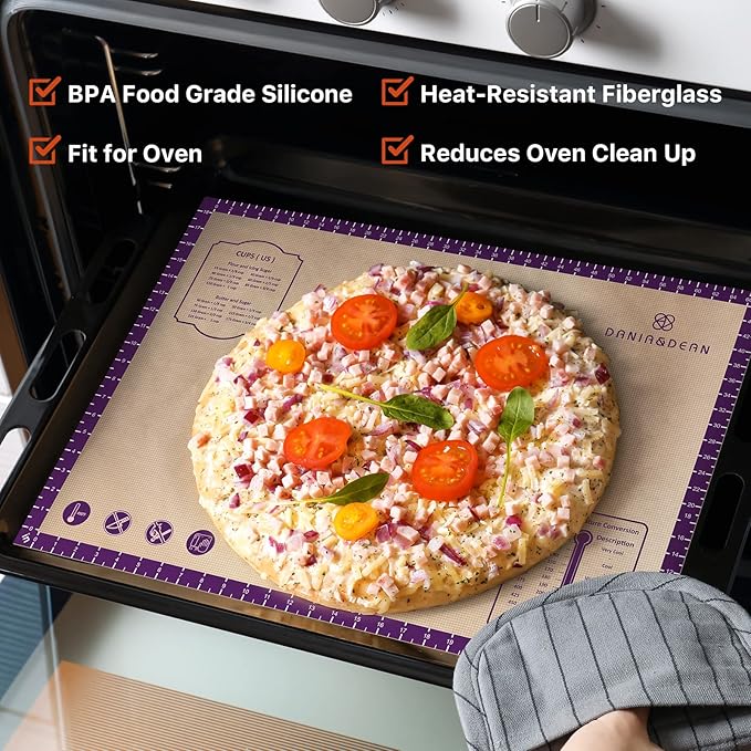 Baking Mat, 26" x 16" Silicone Extra Large Non Stick Baking Sheet Mat with Measurement Non-slip Dough Rolling Mat,Reusable Food Grade Silicone Counter Mat for Making Cookies,Macarons,Bread and Pastry