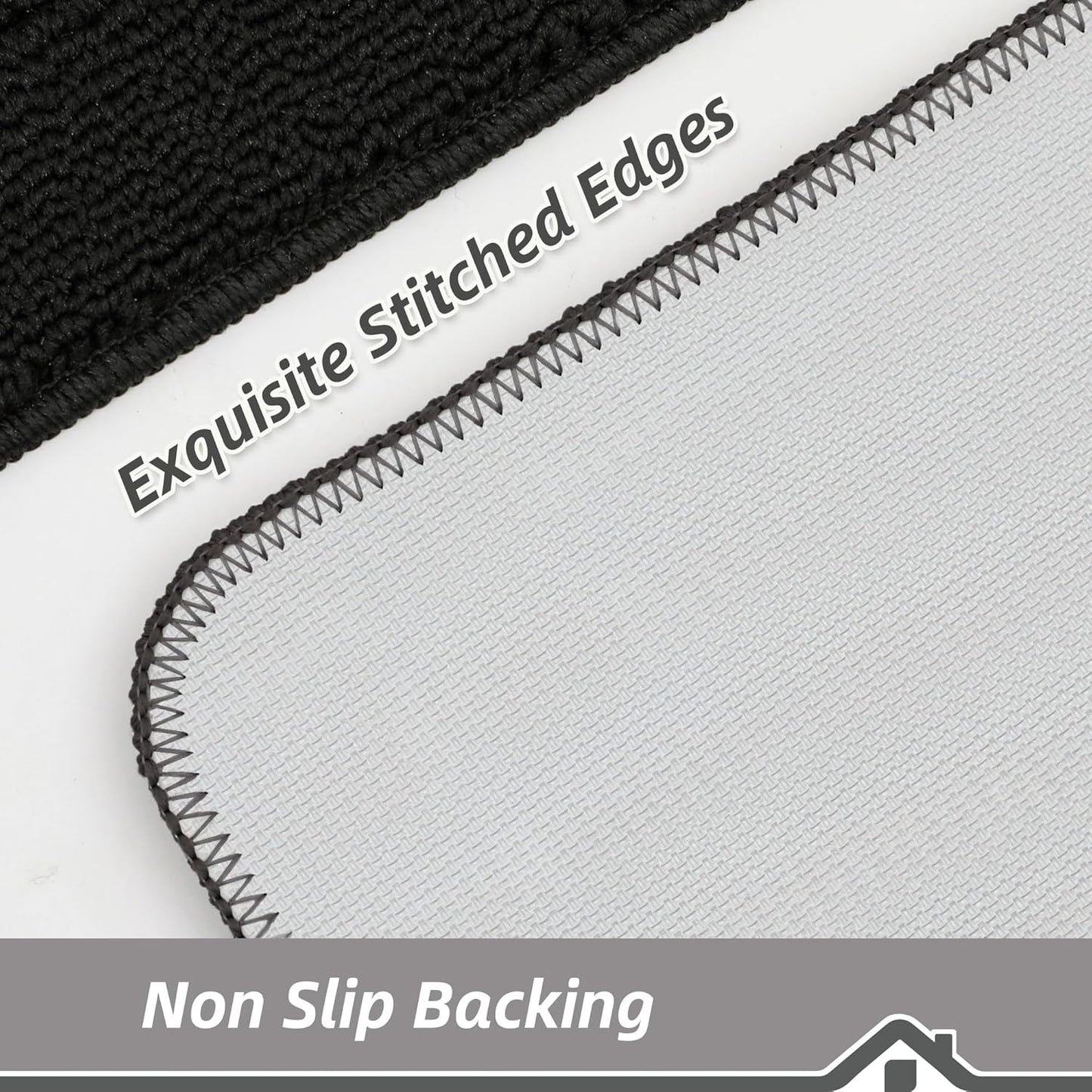 BEQHAUSE 24x36 Inch Kitchen Rug Mat Durable Kitchen Rugs Non-Slip Washable Absorbent Kitchen Mats for Floor Dirt-Resistant Semicircular Kitchen Mat (Black)