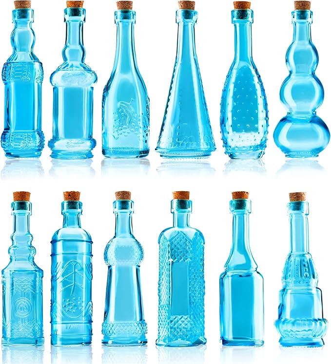 BULK PARADISE Decorative 6 Pack Clear Glass Bottles and Small Mini 12 Pack Clear Glass Bottles