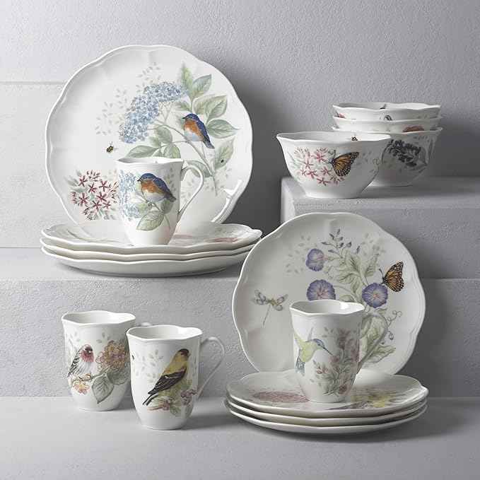 Lenox Dinnerware Set, Butterfly Meadow Flutter 12-Piece Set, Service For 4, Elegant White Porcelain, Dishwasher Safe, Chip Resistant, Plates And Bowls Sets, Home and Kitchen (Assorted, 12 Pieces)