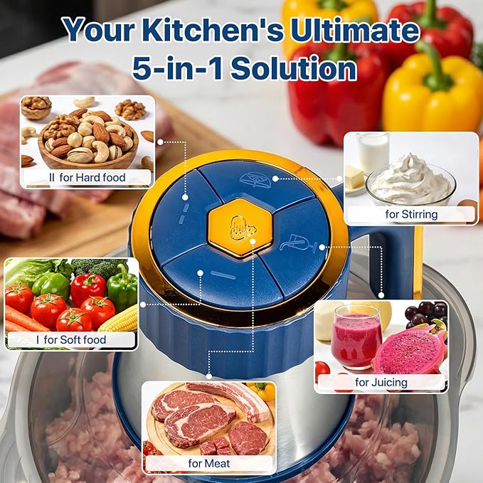 20 Cups Large Capacity Food Processor,5 Speed Electric Meat Grinder Vegetable Chopper,500W Powerful Motor 6 Bi-Level Blade Meat mincer for Vegetable, Nuts, Onion, Garlic with 304 Stainless Steel Bowl