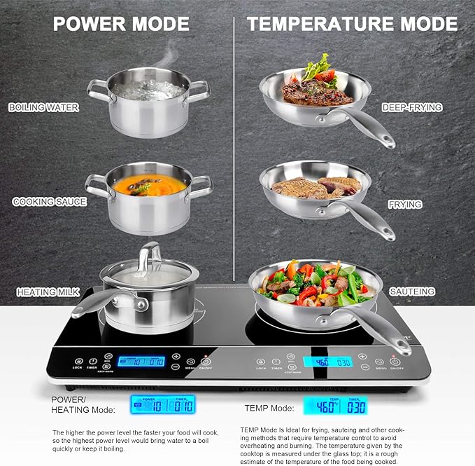 Duxtop LCD Portable Double Induction Cooktop 1800W Digital Electric Countertop Burner Sensor Touch Stove, 9620LS/BT-350DZ
