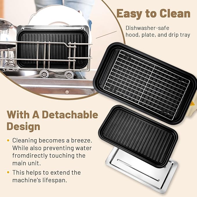 Pukomc Electric Indoor Grill,2 in 1 Indoor Grills for Kitchen with Grill Net & Non-Stick Cooking Removable Plate, Temperature Control, Dishwasher Safe, 1800W Large Smokeless Griddle