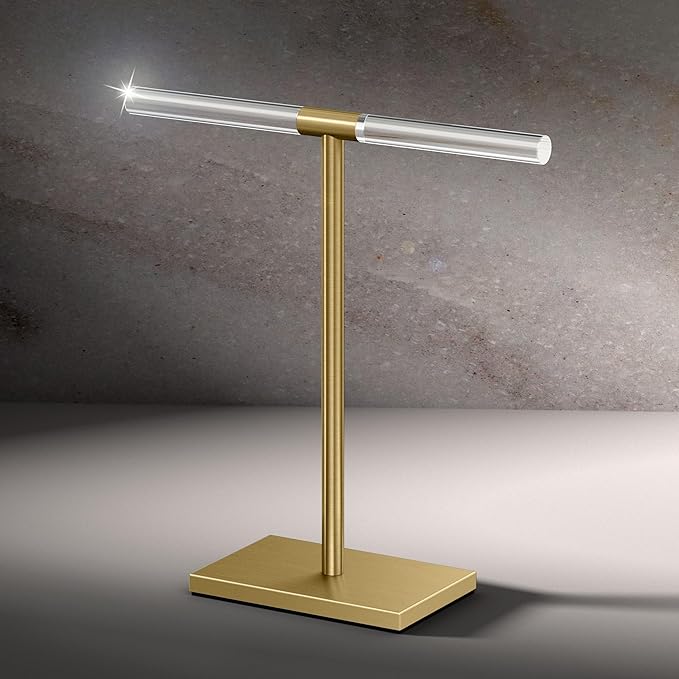 Gatco 1344B, Modern Rectangle Base Freestanding Countertop Towel Holder, Brushed Brass/Acrylic / 10.50" W x 11.13" H T-Shape Style Countertop Hand Towel Holder for Bathroom, Kitchen Towel Rack
