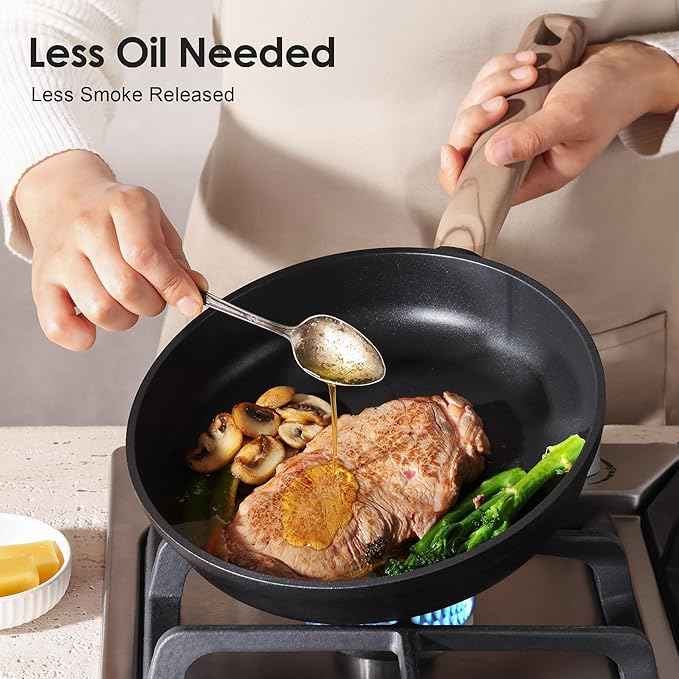 SENSARTE Nonstick Pots and Pans Set 17pcs, Healthy Induction Cookware Set, Kitchen Cooking Set with Skillets & Saucepans, Stay-cool Handles, Dishwasher Safe, PFOA PFOS Free, Matte Black