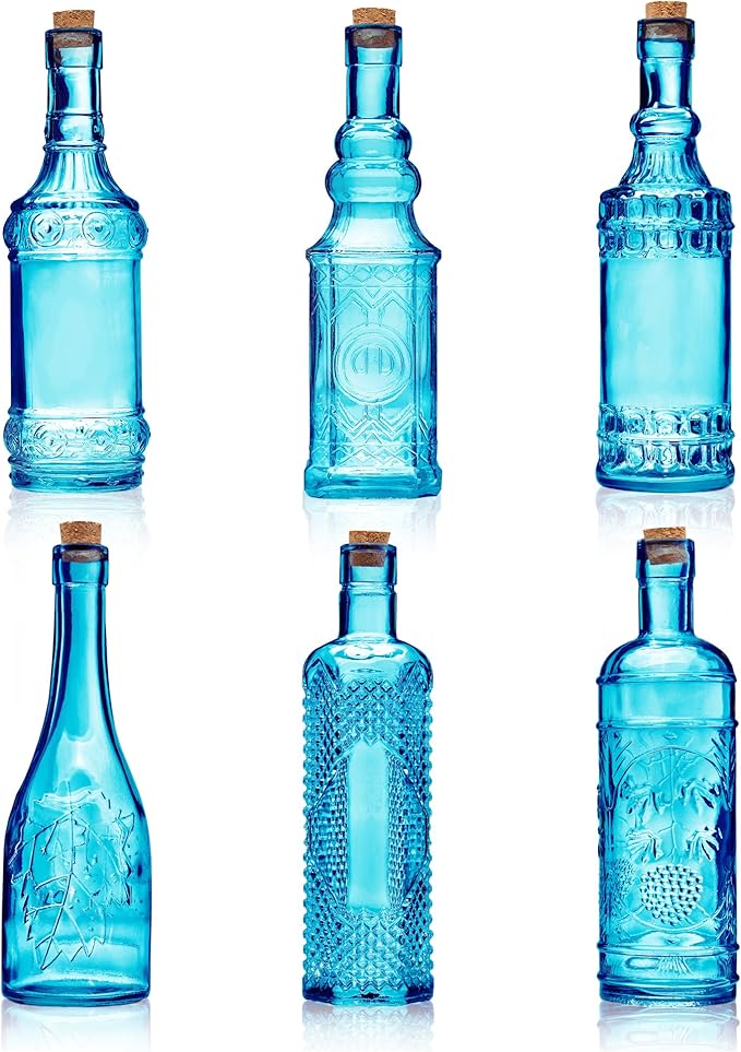 BULK PARADISE Decorative 6 Pack Clear Glass Bottles and Small Mini 12 Pack Clear Glass Bottles