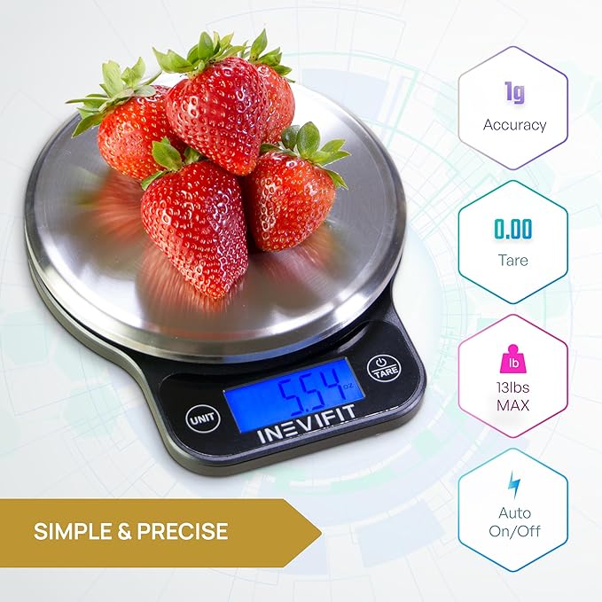 INEVIFIT Bathroom Scale & Digital Kitchen Scale Fitness Bundle, Complete Body Composition and Nutrition Tracking Solution with Batteries Included