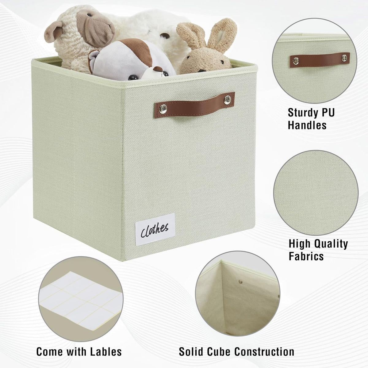 Collapsible Fabric Storage Cube Bins with 2 Reinforced PU Handles, Foldable Storage Organizer Baskets for Closet, Shelves, Living Room | 11"x11"x11", 4 Pack, Sage Green