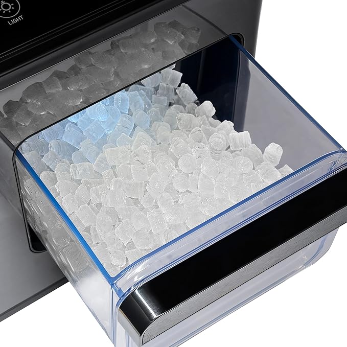 Luma Nugget Countertop Ice Maker, 44 lbs in 24 Hours, Black Stainless Steel Ice Machine, Perfect for Home Bar, Kitchen Countertop, RV, Home Office