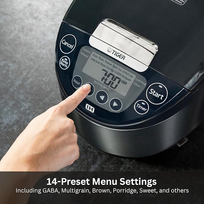 Tiger JPW-H18U Induction Heating Rice Cooker and Warmer with 14 Menu Presets and LCD Display (10-Cup, Mauve Black)