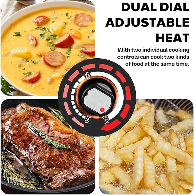 Techwood Electric Stove, Double Infrared Ceramic Hot Plate for Cooking, Two Control Cooktop Burner, Portable Anti-scald handles Suitable for Office/Home/Camp Use, 1800W Compatible for All Cookwares
