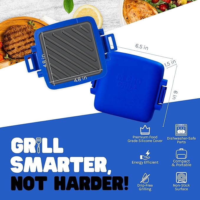 Classic™ Microwave Sandwich Maker, Microwave Grill, Toaster, 3 Minute Grilled Cheese Sandwich Maker, Thick Silicone Cover, Safe Food Grade, Panini Press, Dishwasher Safe (Blue, Regular)