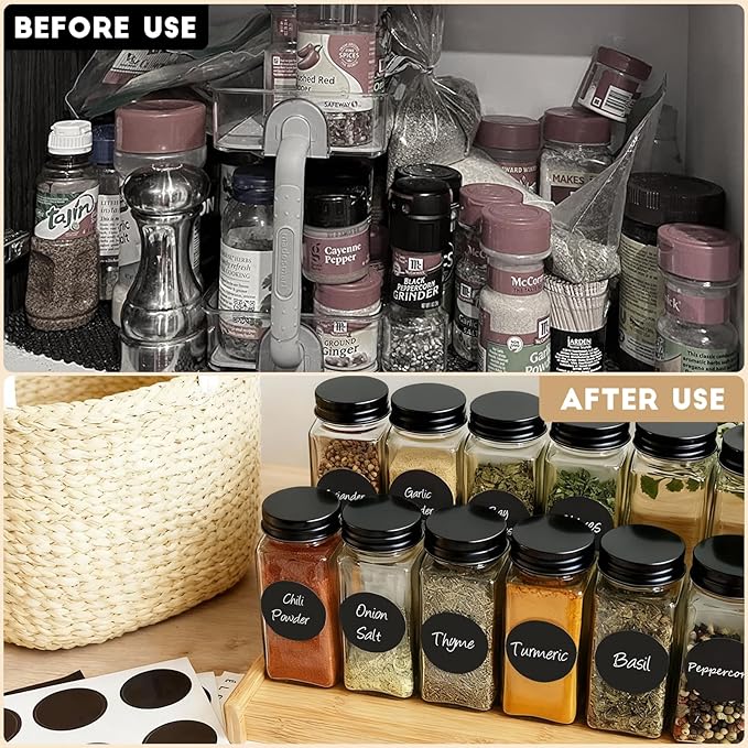 24Pcs Spice Jars with Label, 4oz Empty Square Seasoning Containers, Spice Jars with Shaker Lids, Small Spice Bottles for Salt, Herbs, Sugar, Pepper, Seasoning Jars for Spice Rack, Cabinet, or Drawer