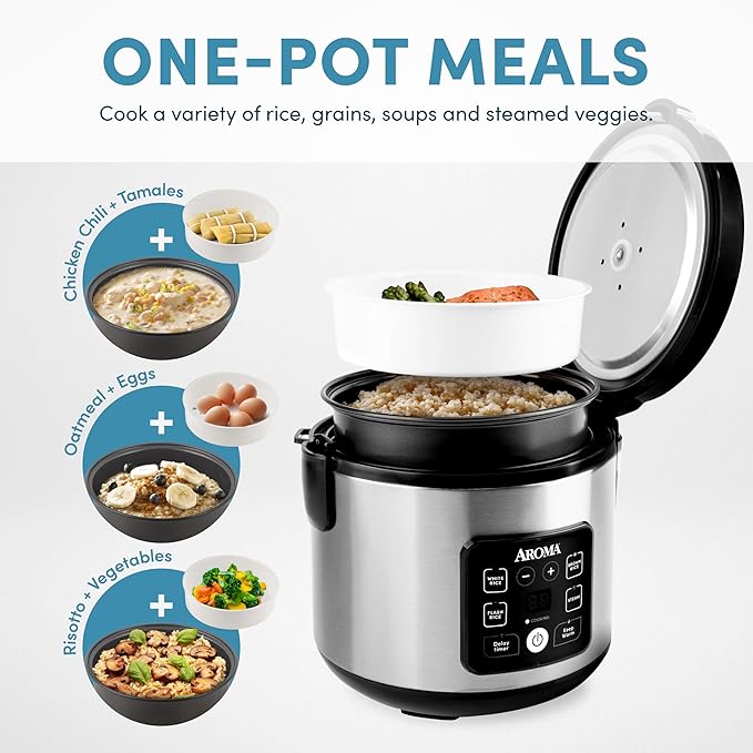 AROMA® CoreCoat™ Digital Rice Cooker & Steamer for Brown Rice with Nonstick Ceramic Coating (8 Cups Cooked, 4 Cups Uncooked)