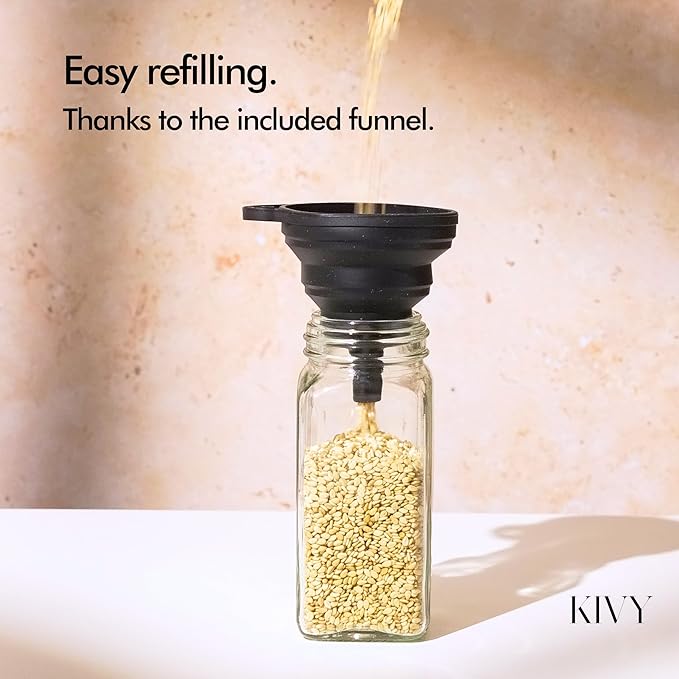 KIVY Spice Jars with Labels [24x 4oz] Glass Seasoning Containers with Airtight Lids for Organization - Empty Square Bottles for Spices & Seasonings with Shaker Lids - Spice Containers Wood Bamboo