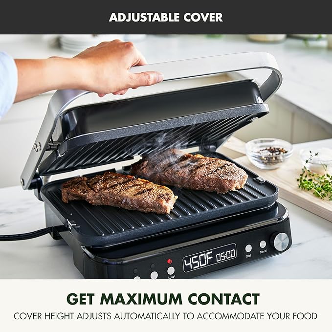 GreenPan 6-in-1 Multifunction Removable Plate Indoor Grill & Electric Griddle, Diamond Infused PFAS Free Ceramic Nonstick Reversible Plates, Opens Flat, Adjustable Temp, Panini Press, Black