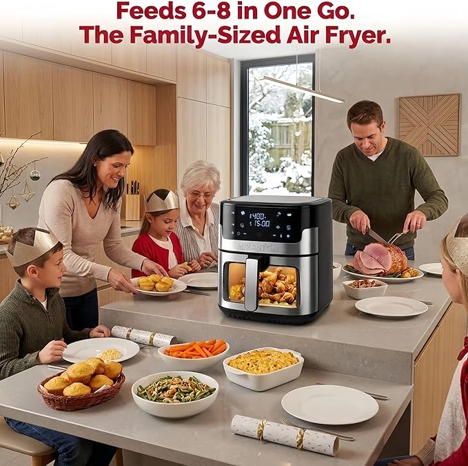 Air Fryer, 8.5QT Family Size Digital Air Fryers, BPA-Free, Smart Touchscreen with 8-Preset, Air Frying, Reheat Leftovers, Party Food, Fast Cooking, Dishwasher-Safe, Stainless Steel